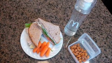 sandwich and almonds lunch